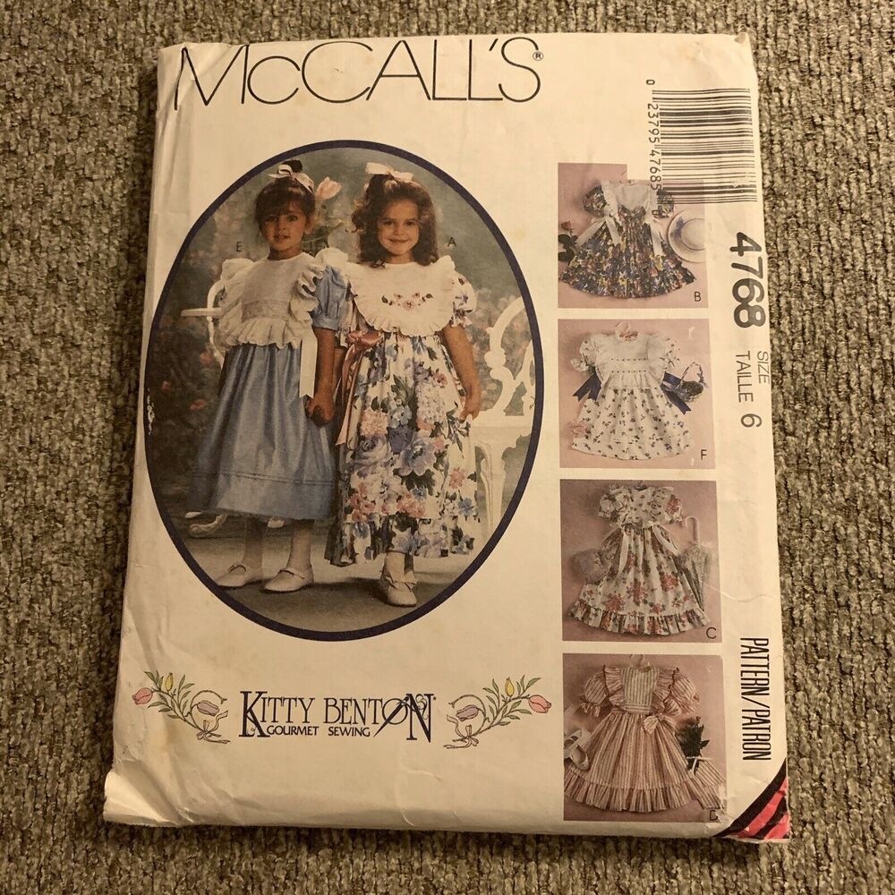 McCalls Pattern 4768 Kitty Benton Dress Detachable Pinafore Bibs Size 6 Sewing